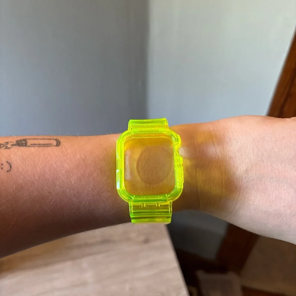 Neon green yellow Apple Watch replacement band and case